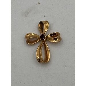 Vintage Gold Tone Avon Red January Birth Stone Cross Pendant  Jewelry Gothic.